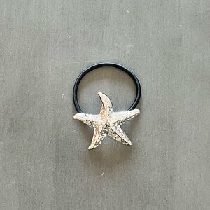 Silver Metal Starfish Black Elastic 2" Hair Tie Ponytail Holder Beach Mermaid